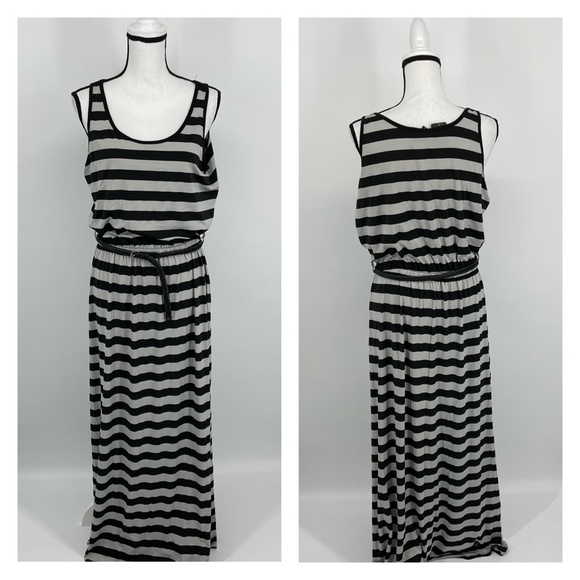 Fever Striped Belted Maxi Dress - C56